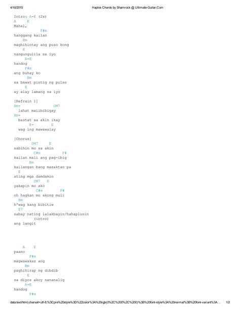 HAPLOS CHORDS by Shamrock @ Ultimate.